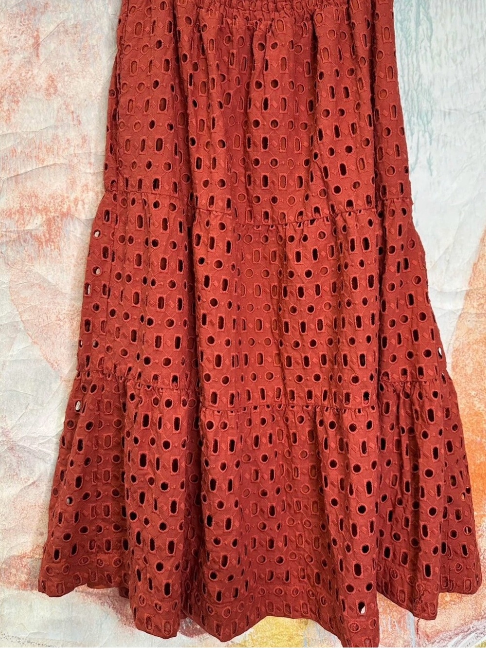 Anthropologie Burnt Orange Eyelet Tiered Maxi Skirt